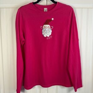 Women’s Long Sleeve Christmas Santa Shirt – Pink Posey – XL (16/18)